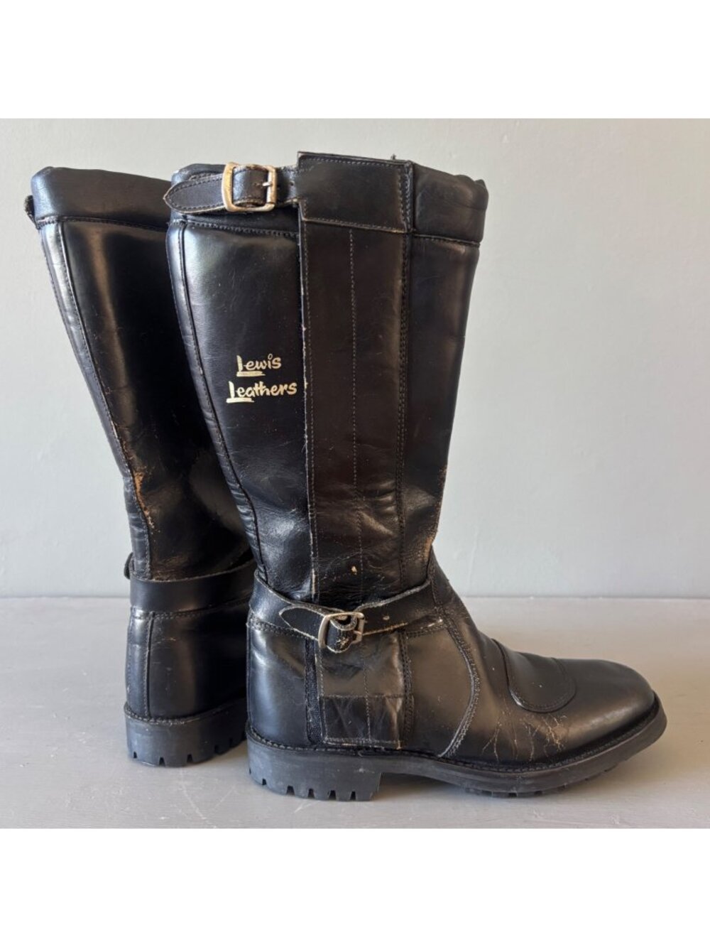 Vintage Lewis Leathers 177 Mechanic Boots Black Leather Shoes Made England Men 7